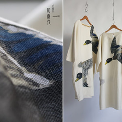 anvai派 リネン麻コットン和画衣 手描きART「鴨図」贅沢一枚布ゆったりワンピースK65A(dr004pk) 3枚目の画像