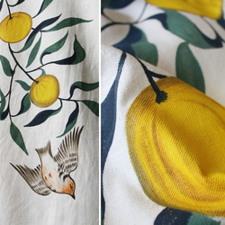 リネン麻コットン「和画衣を纏う」手描きART「果実と小鳥」贅沢一枚布ゆったりワンピース B99B(dr006pk) 4枚目の画像