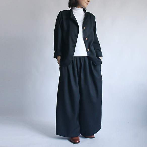 セットアップ○フォーマル ノーカラー ジャケット＆幅広ワイドパンツ