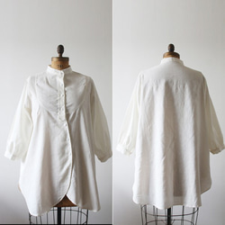 紗織リネン麻コットン スタンド襟 変形 前開きシャツ 羊飼い 画家 ホワイト F25(dr260) 6枚目の画像