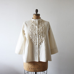 無染色 天然 リネン麻 コットン贅沢フリルシャツ  ジャケット羽織ナチュラルR52A(sh374) 1枚目の画像