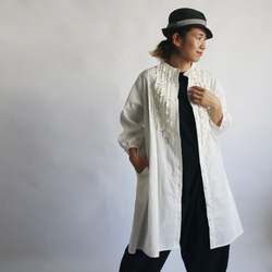 上質 紗織リネン麻コットン贅沢フリル前開きロングシャツ ワンピース羽織ホワイトR53B(dr001) 8枚目の画像