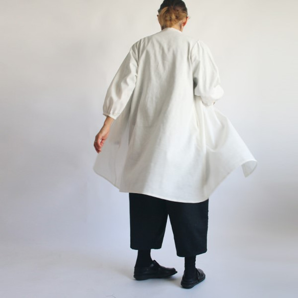 上質 紗織リネン麻コットン贅沢フリル前開きロングシャツ ワンピース羽織ホワイトR53B(dr001) 9枚目の画像