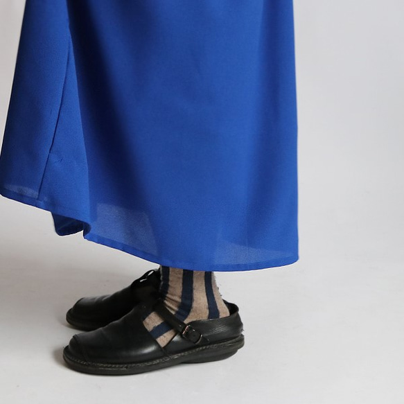「青い海スカート」とろみスカート 二重生地で透けないスカート フレア ブルーY15(sk001) 6枚目の画像