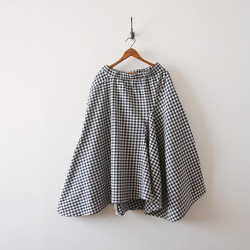 「揺れる優雅な変形スカート」コットン100％ブロックチェック紺×白ゆったりゴムR90B(sk074) 9枚目の画像