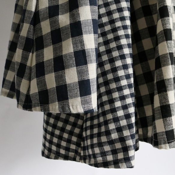 「揺れる優雅な変形スカート」ブロックチェック黒×白ゆったり調節ゴム穴A05(sk074) 3枚目の画像