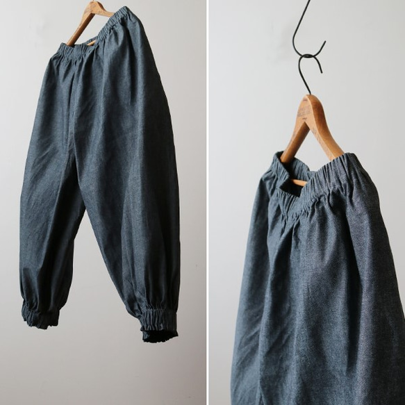 ８６cm丈。デニムDENIM 裾ゴム ギャザー ジョッパーズ パンツ バルーンA29(pt158変)(pt184) 2枚目の画像