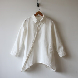 冬の白。リネン麻コットン生地 変形ロング前開きシャツ白ジャケット羽織ポケット付A50(sh320) 9枚目の画像