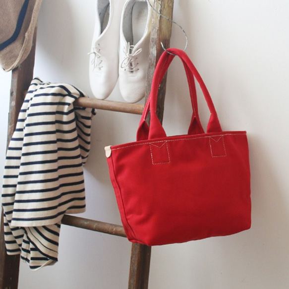 ラスト１●春ウララＰＲＩＣＥ。●Sサイズ●帆布キャンバス『いい長さの持ち手 赤い鞄』トート＆ハンド バッグZ36S 7枚目の画像