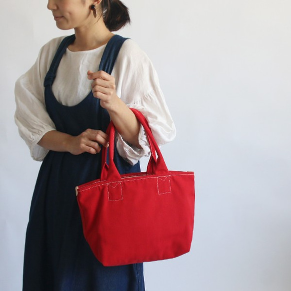 ラスト１●春ウララＰＲＩＣＥ。●Sサイズ●帆布キャンバス『いい長さの持ち手 赤い鞄』トート＆ハンド バッグZ36S 6枚目の画像
