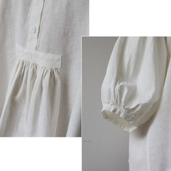 「白を着る」上質 紗織リネン麻コットン生地タック＆ギャザー オーバー スモック シャツF18（sh010) 5枚目の画像