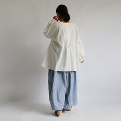 「白を着る」上質 紗織リネン麻コットン生地タック＆ギャザー オーバー スモック シャツF18（sh010) 7枚目の画像