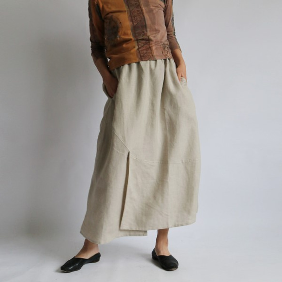 『 揺れる裾 女前スカート 』上質リネン100％フラップ変形ロング マーメイドF22(sk080) 1枚目の画像