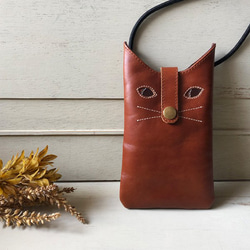 ラスト1春ウララPRICE『どこでも一緒ねこポシェット』オイル革