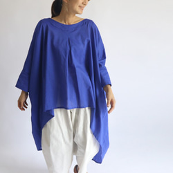 「 魅せるプルオーバー燕尾裾 変形ワイド シャツ 」コットン100％ ブルー 青 F83C（sh138) 1枚目の画像