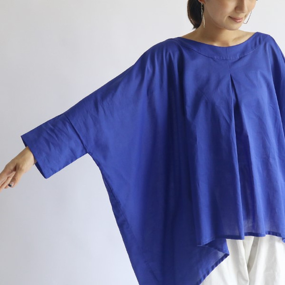 「 魅せるプルオーバー燕尾裾 変形ワイド シャツ 」コットン100％ ブルー 青 F83C（sh138) 6枚目の画像