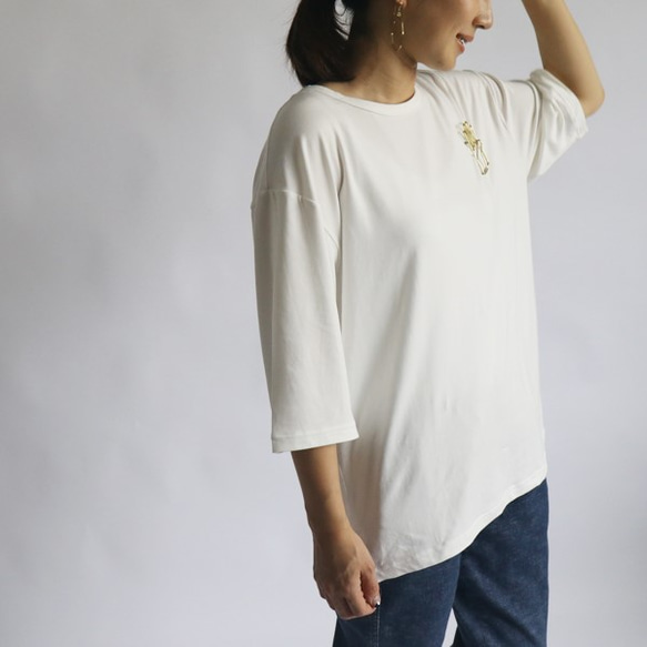 『 六分袖 女前 Tシャツ カットソー 』とろみ伸縮Ｔシャツ・チュニック白F97（sh336) 7枚目の画像
