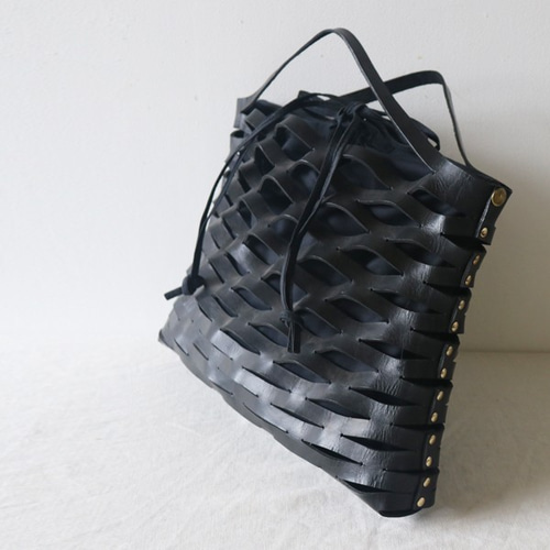 sg_111 巾着付き ヌメ革 レザーメッシュ トート バッグ 【M