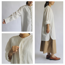 『 冬の白。ノーカラー隠しボタン凛とした白シャツ 』リネン麻コットンH19(sh372) 3枚目の画像