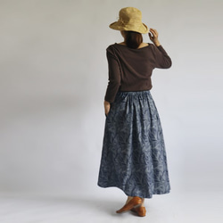 「誰にでも似合う ギャザー スカート」７８cm丈 ボタニカル柄織 コットン１００％H41（sk001) 7枚目の画像
