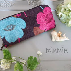 大人かわいい布財布！赤紫×ブルー花柄 2枚目の画像