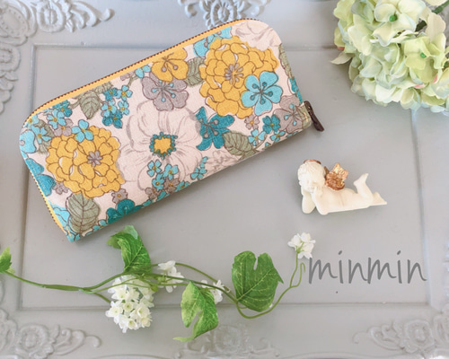 大人かわいい布財布 イエローフラワーサークル 長財布 minmin