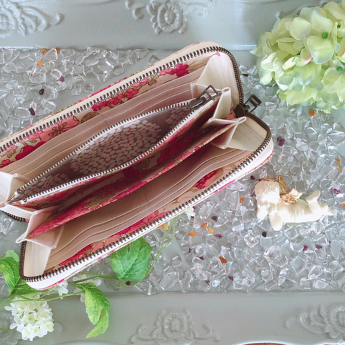 かわいい布で作った長財布 軽量なのに大容量！明るい花柄 ピンク