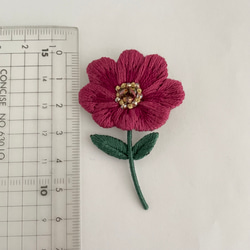 コスモスの刺繍ブローチb＊チェリーピンク 10枚目の画像