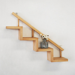 階段棚 手すりつき 大 ブラウン BREA-136BR 壁掛けラック・ウォール