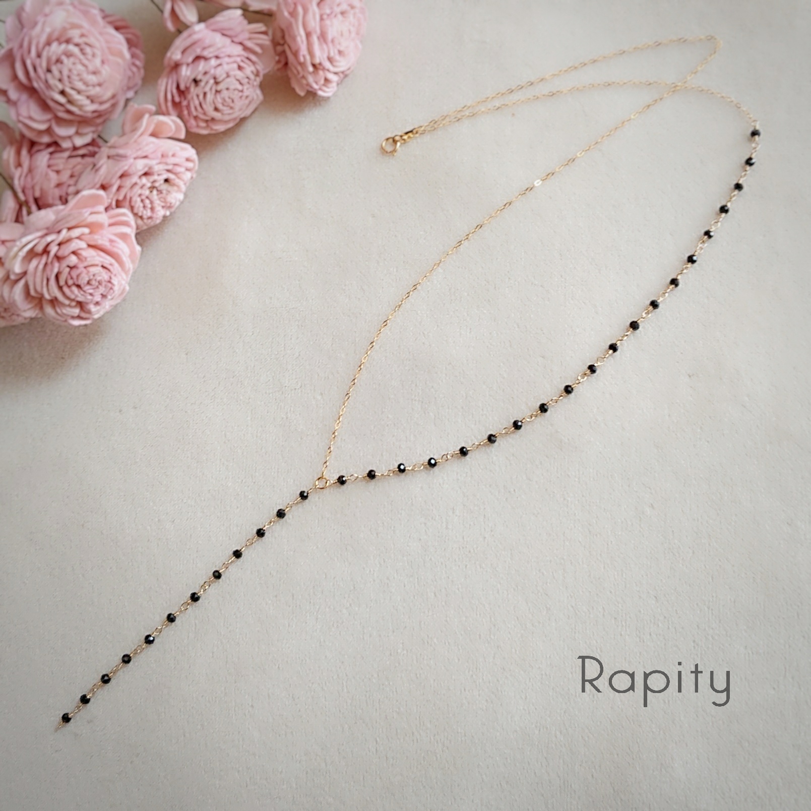 14kgf☆天然石ブラックスピネル Y字ロングネックレス