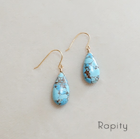14kgf☆天然石ブルーコッパーターコイズ ピアス ピアス（フック  