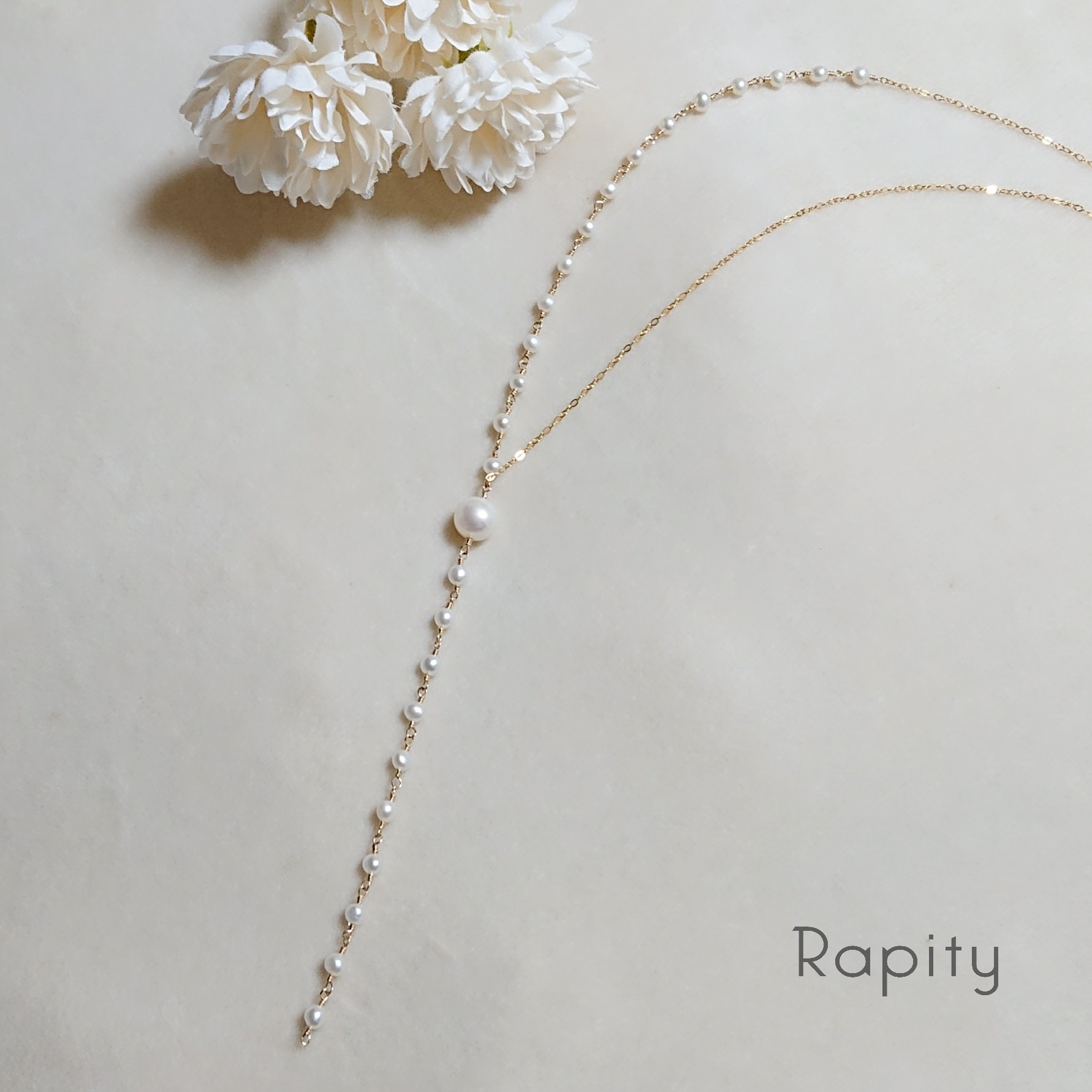 再販×40 14kgf☆淡水パール Y字ロングネックレス