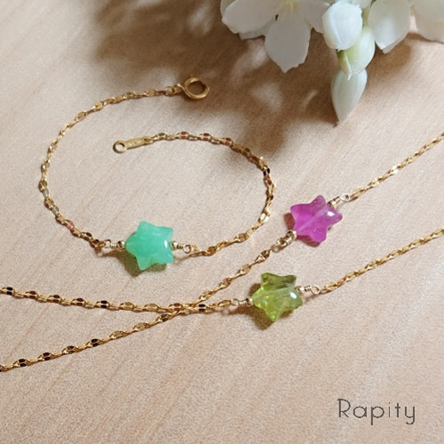 14kgf☆天然石クリソプレーズ 星型ブレスレット ブレスレット