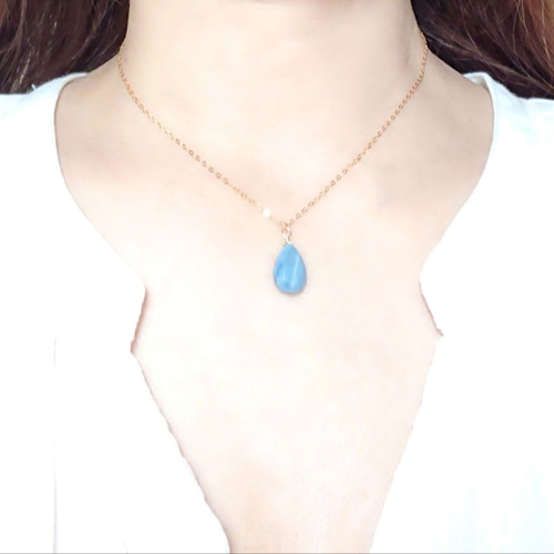 再販＊オパールのシンプルネックレス＊14kgf 14kgf☆天然石ブルーオパール ネックレス ネックレス
