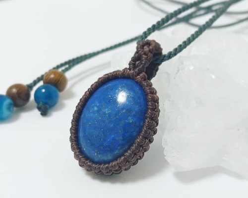 ラピスラズリ＆オパールのマクラメ編みネックレス　天然石 開運・受験お守り・厄除け】高品質ラピスラズリ ネックレス＊1点