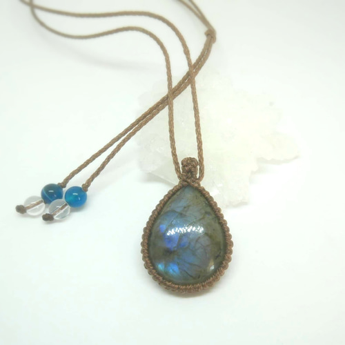 ラブラドライト 天然石マクラメ編みペンダント ネックレス