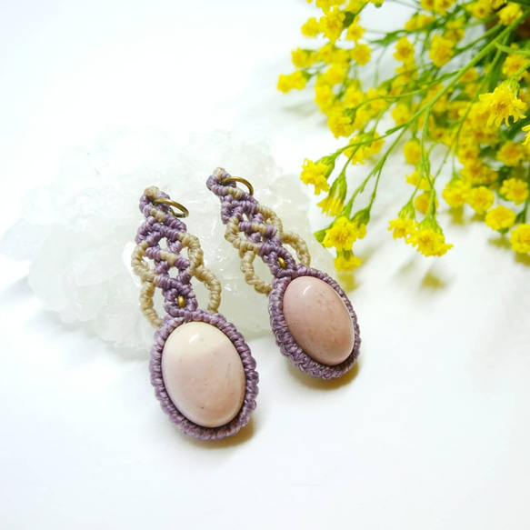 ムーアカイト 天然石 マクラメ編みピアス 1枚目の画像