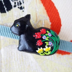 黒猫の帯留め(sold) 1枚目の画像