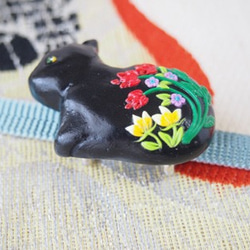 黒猫の帯留め(sold) 3枚目の画像