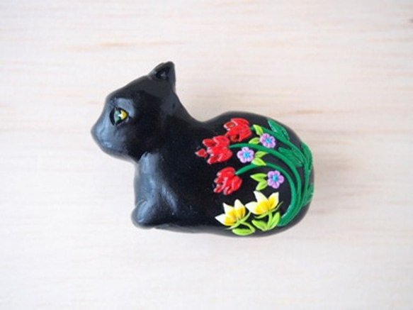 黒猫の帯留め(sold) 4枚目の画像