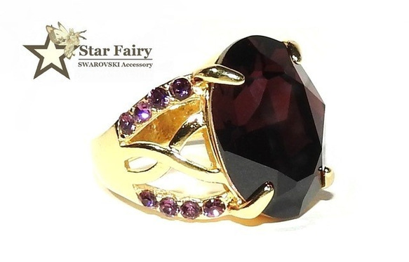 ☆ 新作 ☆ SWAROVSKI バーガンディ ジュエリーリング Ⅲ 1枚目の画像