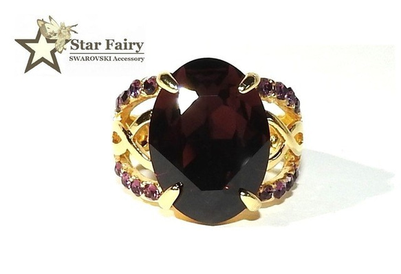 ☆ 新作 ☆ SWAROVSKI バーガンディ ジュエリーリング Ⅲ 2枚目の画像