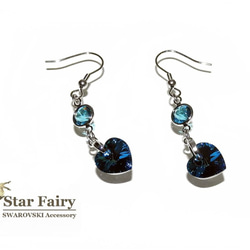 ☆新作☆ SWAROVSKI ハートピアス / バミューダブルー 2枚目の画像