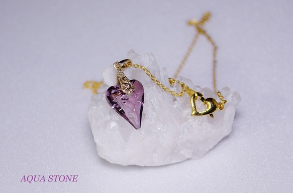 17mm ハートスワロのネックレス / アンティークピンク 3枚目の画像