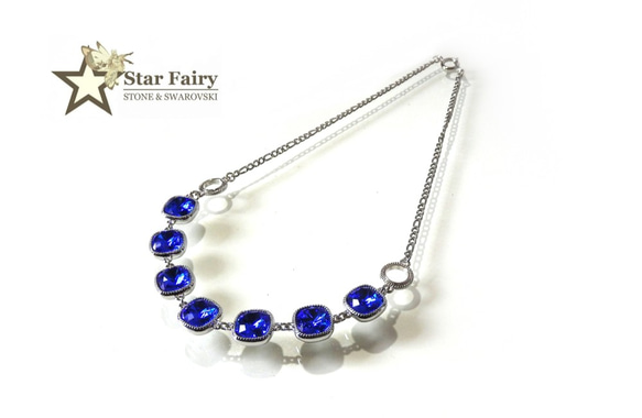SWAROVSKI マジェスティックブルー ハーフチェーンネックレス 1枚目の画像