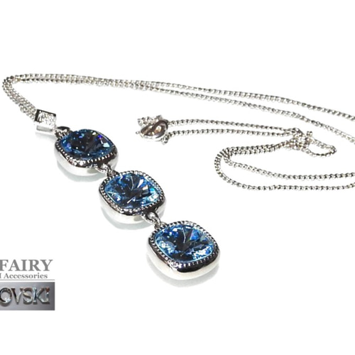 ☆ 新作 ☆ SWAROVSKI アクアマリン スクエア3連 ネックレス 