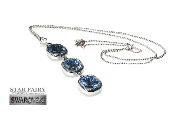 ☆ 新作 ☆ SWAROVSKI アクアマリン スクエア3連 ネックレス 1枚目の画像