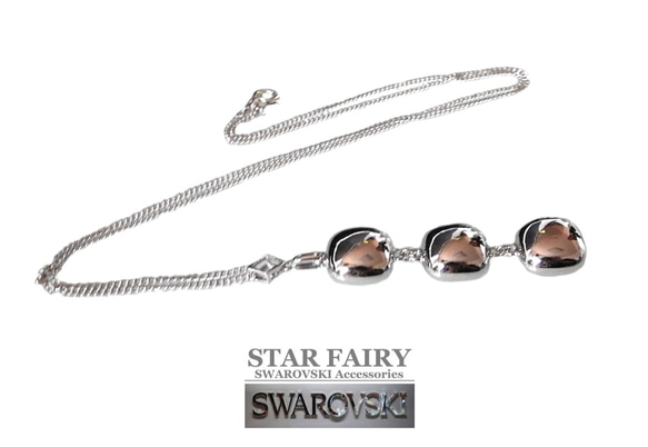 ☆ 新作 ☆ SWAROVSKI アクアマリン スクエア3連 ネックレス 5枚目の画像