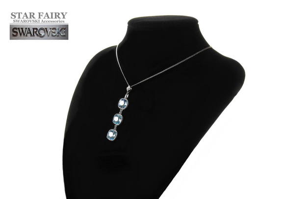☆ 新作 ☆ SWAROVSKI アクアマリン スクエア3連 ネックレス 6枚目の画像