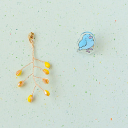 青い小鳥とミモザのピアス 4枚目の画像